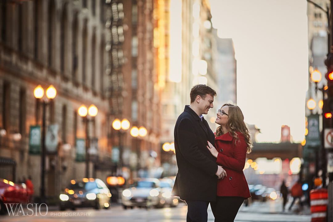 city-engagement-downtown-photographer Chicago winter engagement session - Lucy + John